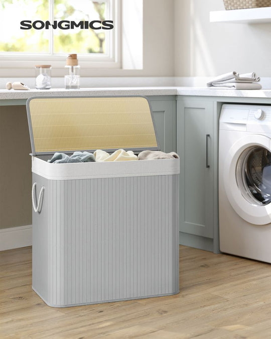 Three Section Laundry Hamper | Bamboo Basket With Lid