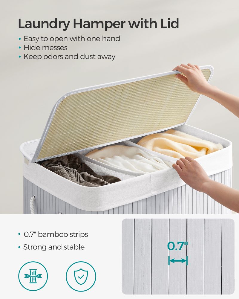 Three Section Laundry Hamper | Bamboo Basket With Lid