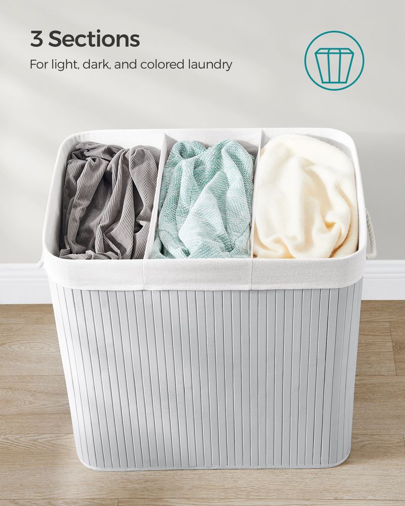 Three Section Laundry Hamper | Bamboo Basket With Lid