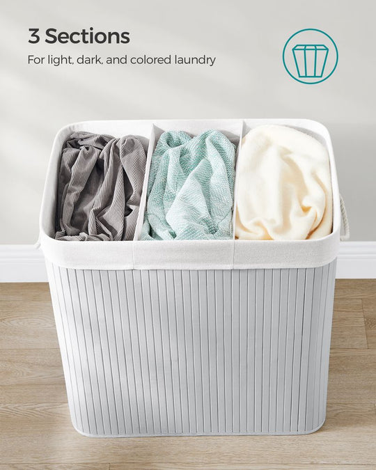Three Section Laundry Hamper | Bamboo Basket With Lid
