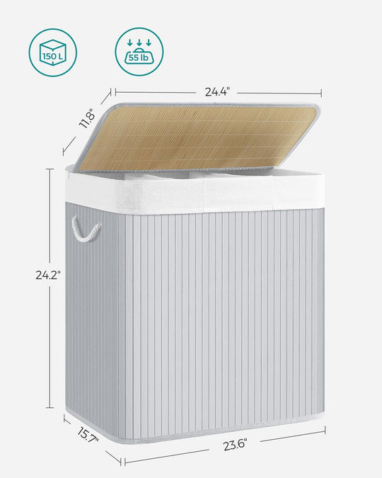 Three Section Laundry Hamper | Bamboo Basket With Lid
