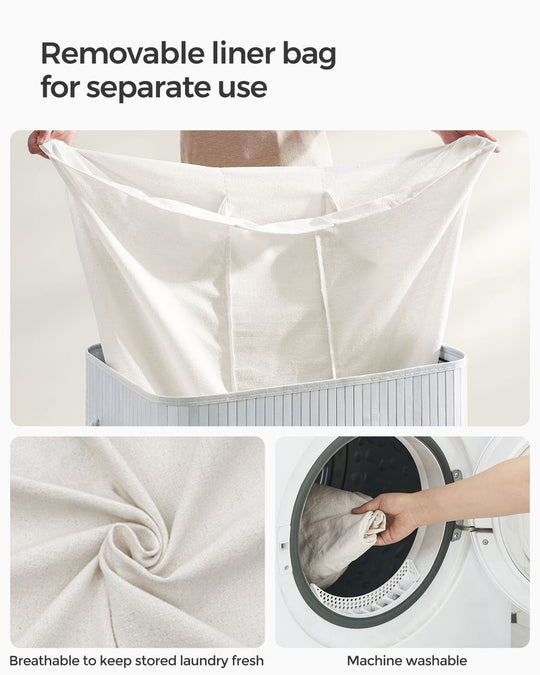 Three Section Laundry Hamper | Bamboo Basket With Lid