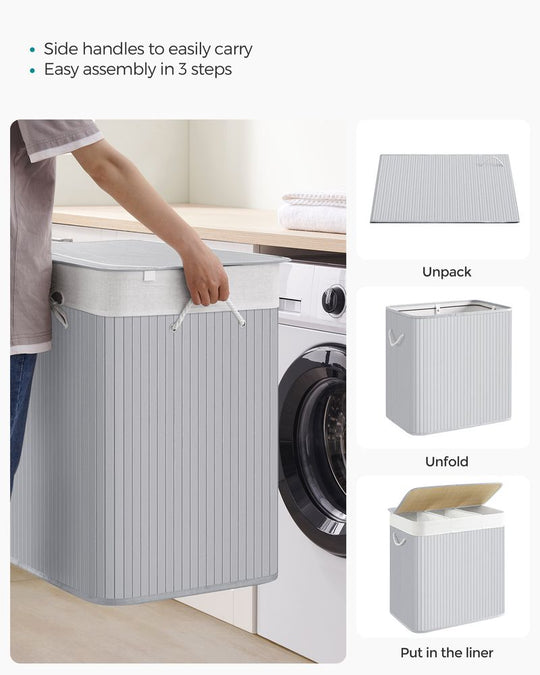 Three Section Laundry Hamper | Bamboo Basket With Lid