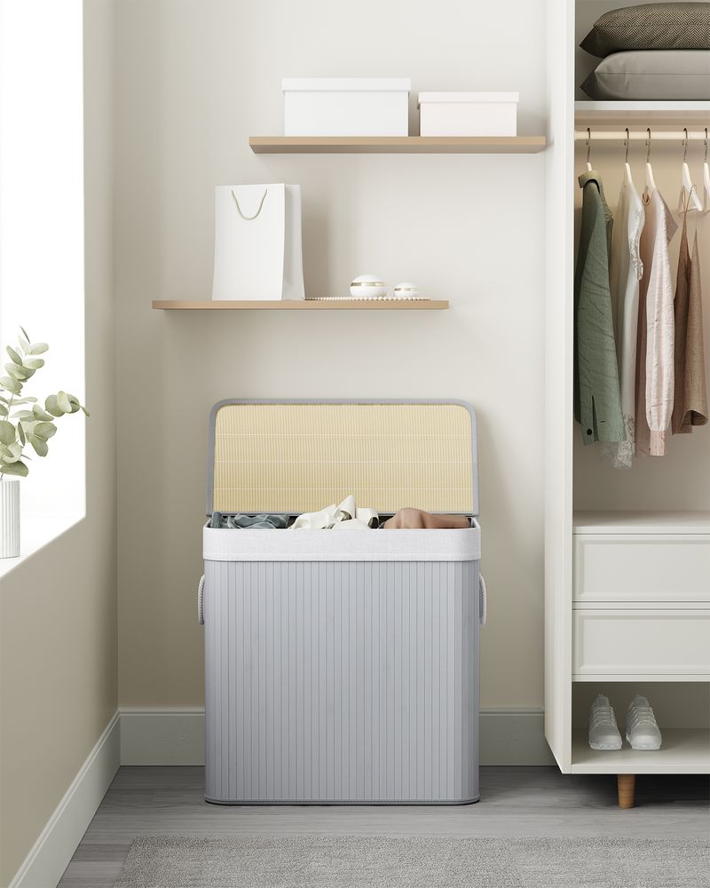 Three Section Laundry Hamper | Bamboo Basket With Lid