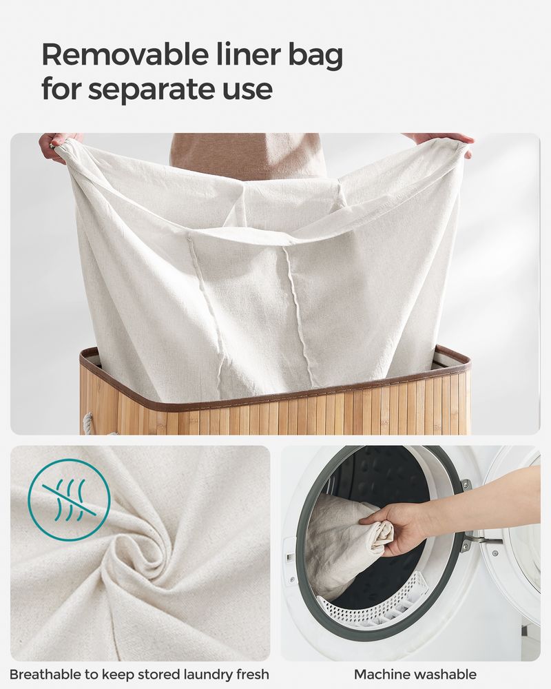 Three Section Laundry Hamper | Bamboo Basket With Lid