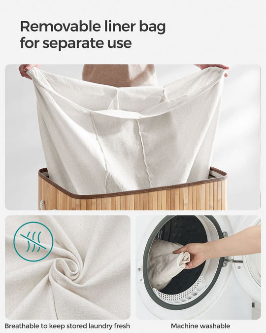 Three Section Laundry Hamper | Bamboo Basket With Lid