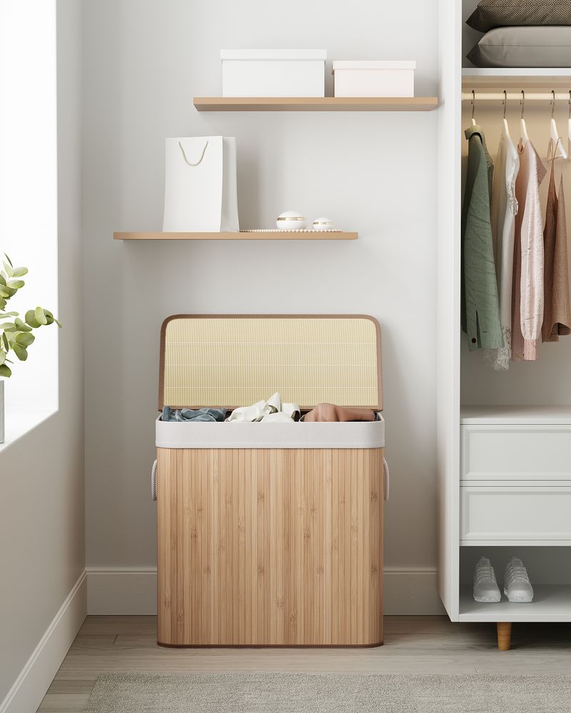 Three Section Laundry Hamper | Bamboo Basket With Lid