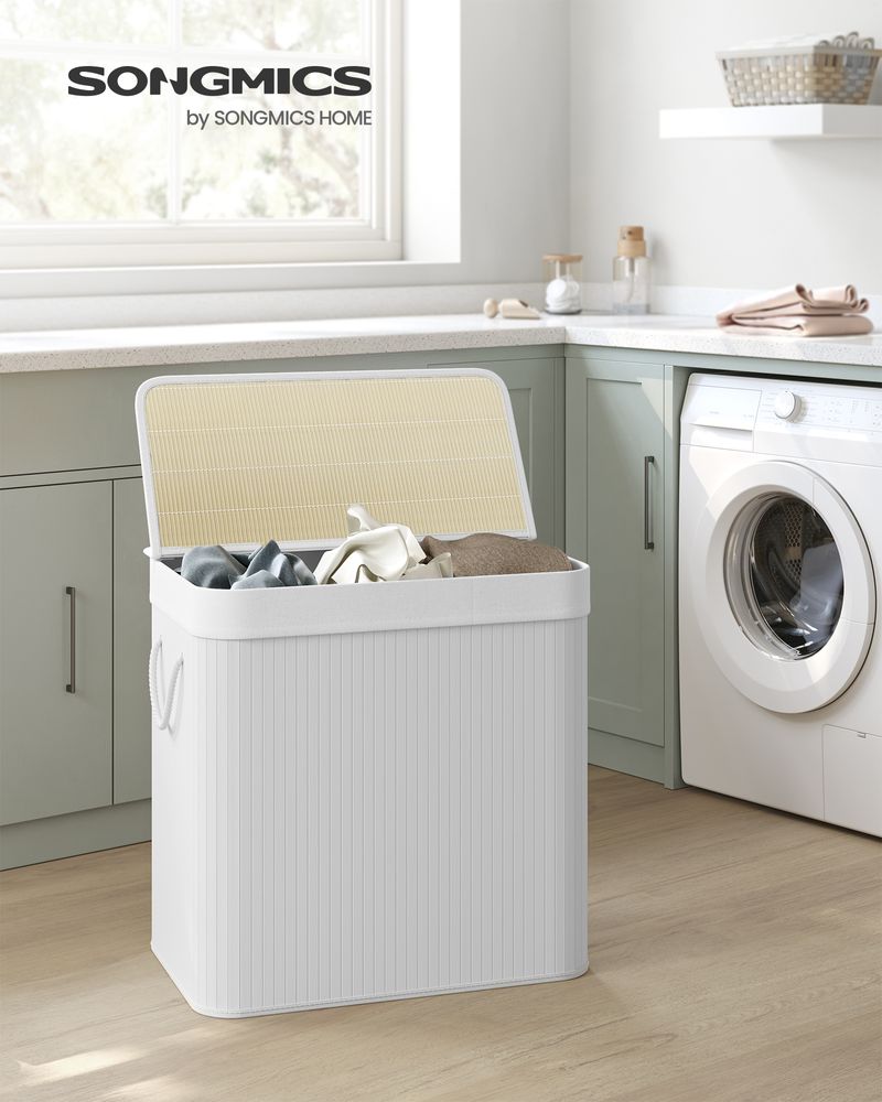 Three Section Laundry Hamper | Bamboo Basket With Lid
