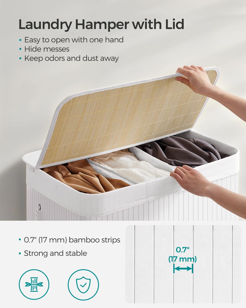 Three Section Laundry Hamper | Bamboo Basket With Lid