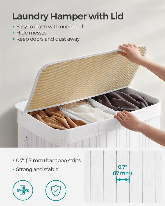 Three Section Laundry Hamper | Bamboo Basket With Lid