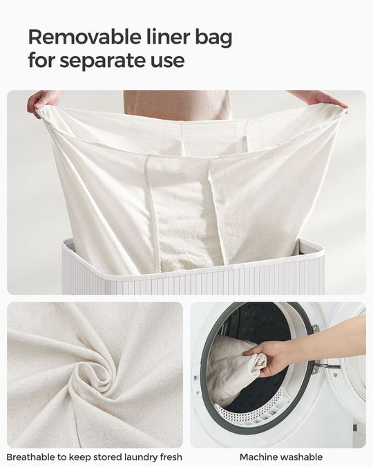 Three Section Laundry Hamper | Bamboo Basket With Lid