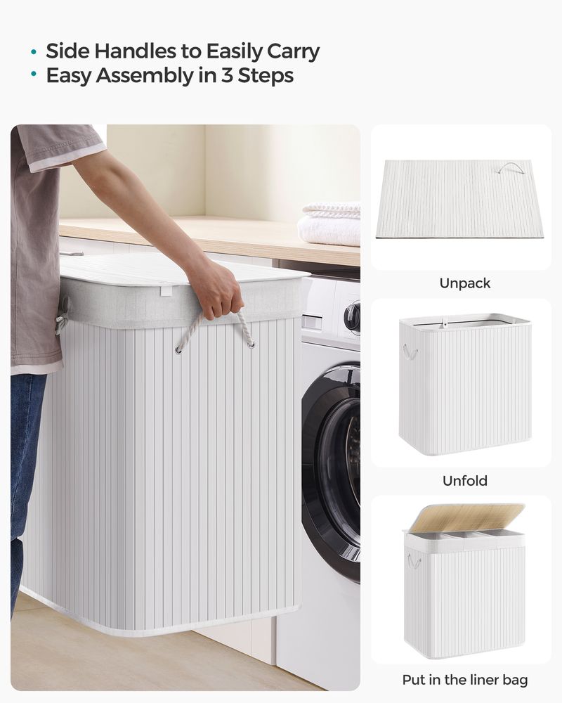 Three Section Laundry Hamper | Bamboo Basket With Lid