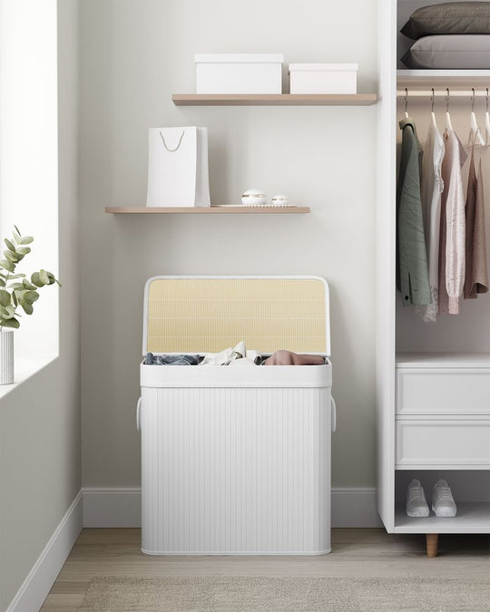 Three Section Laundry Hamper | Bamboo Basket With Lid