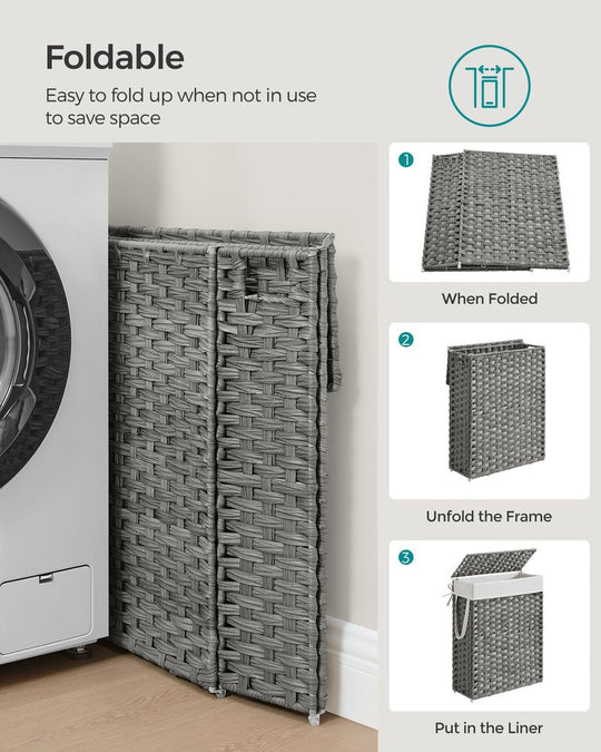 Slim Woven Laundry Hamper | Lidded Basket With Carry Handles