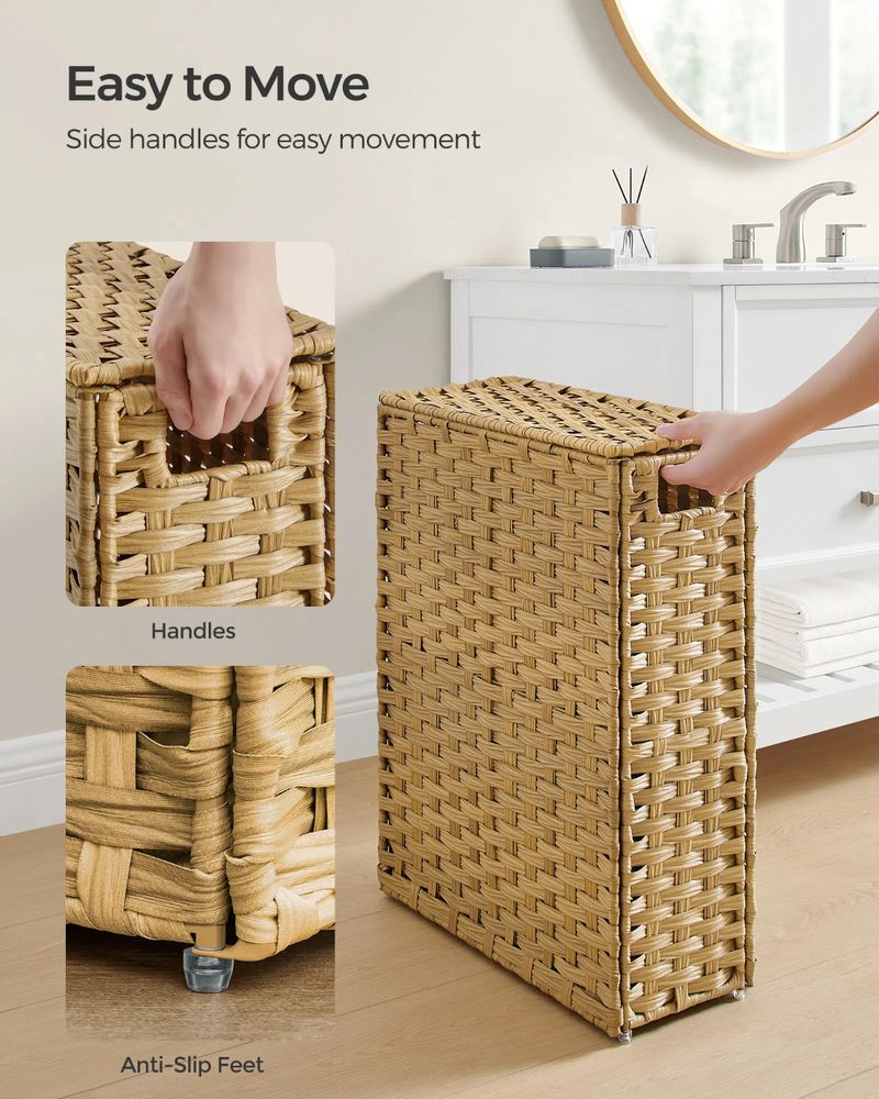 Slim Woven Laundry Hamper | Lidded Basket With Carry Handles