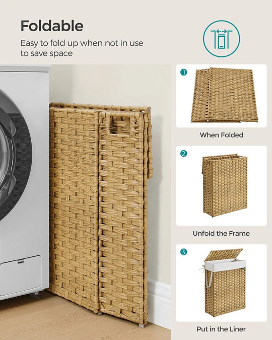 Slim Woven Laundry Hamper | Lidded Basket With Carry Handles
