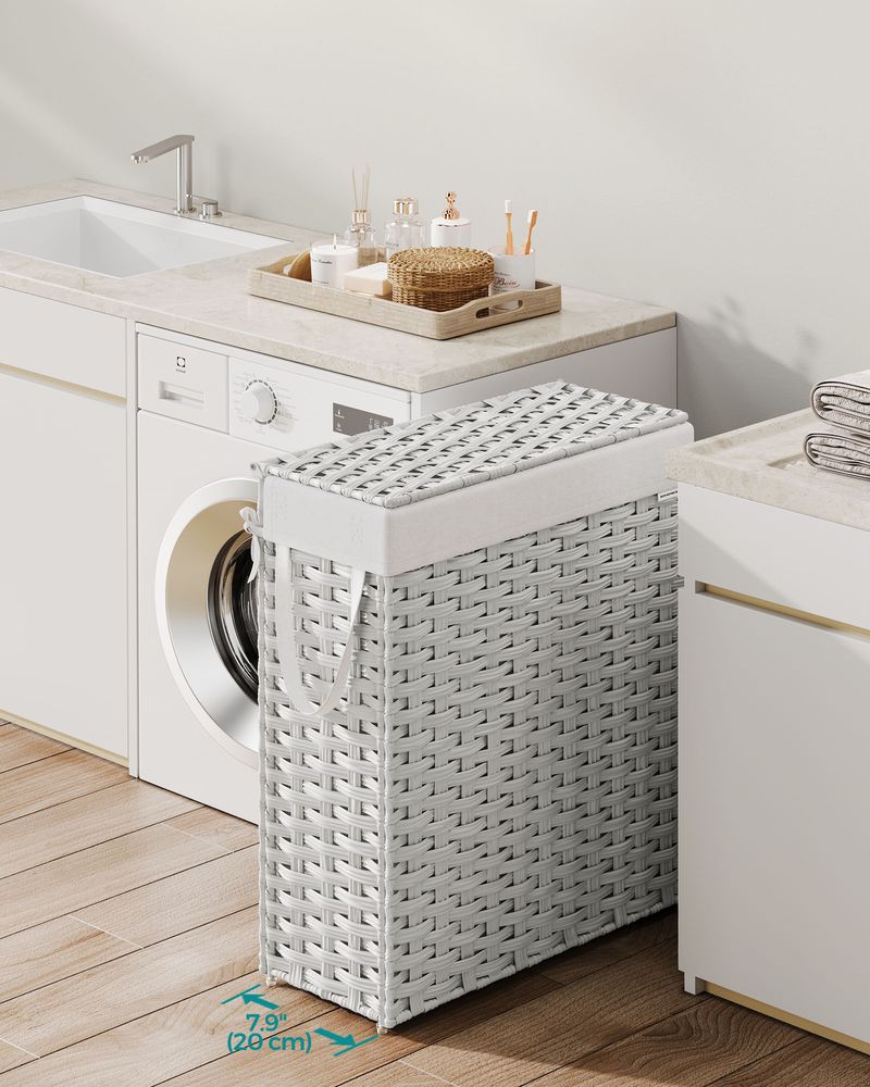 Slim Woven Laundry Hamper | Lidded Basket With Carry Handles