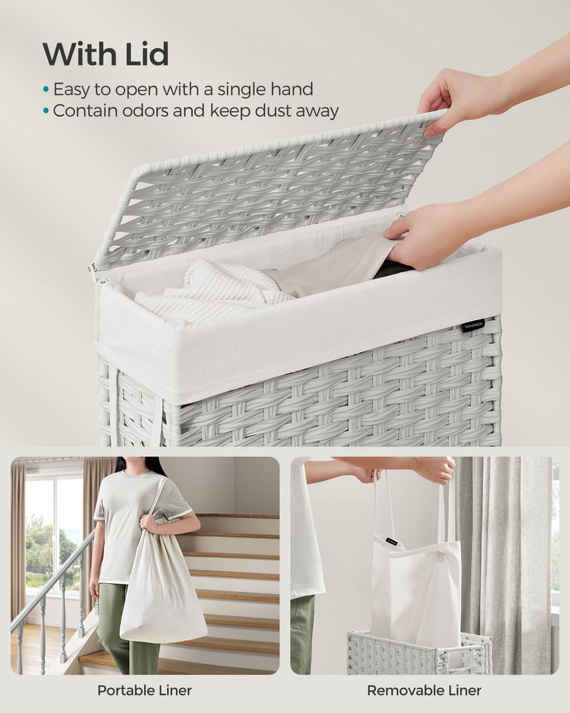 Slim Woven Laundry Hamper | Lidded Basket With Carry Handles