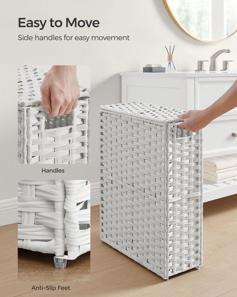 Slim Woven Laundry Hamper | Lidded Basket With Carry Handles