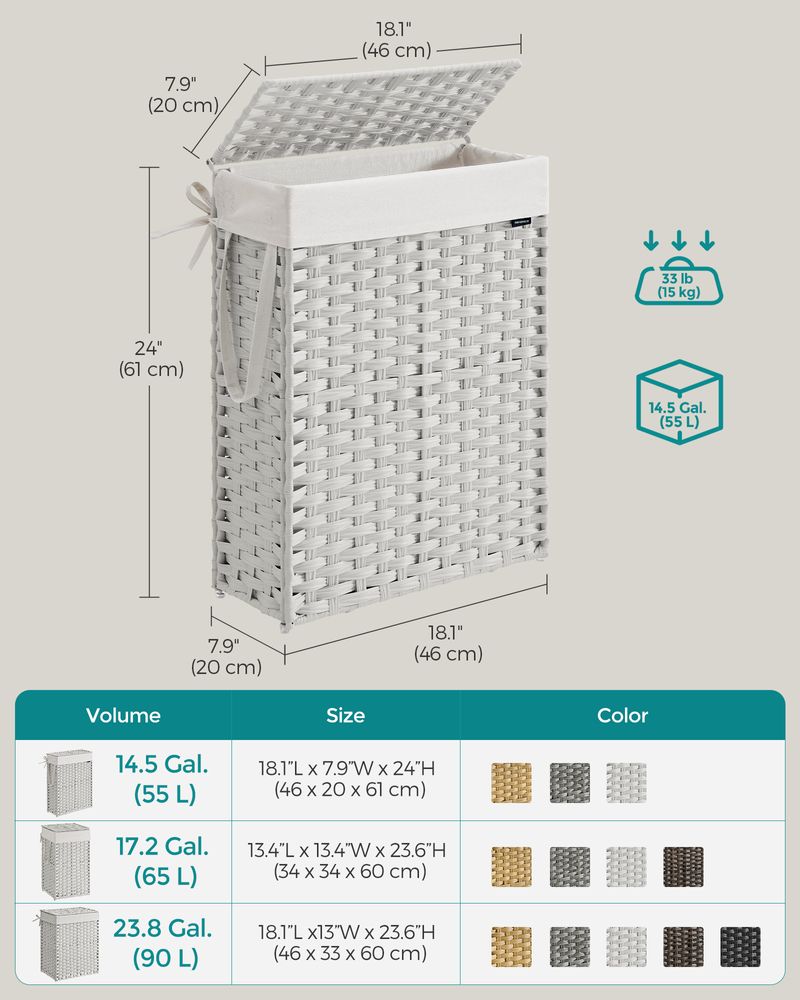 Slim Woven Laundry Hamper | Lidded Basket With Carry Handles