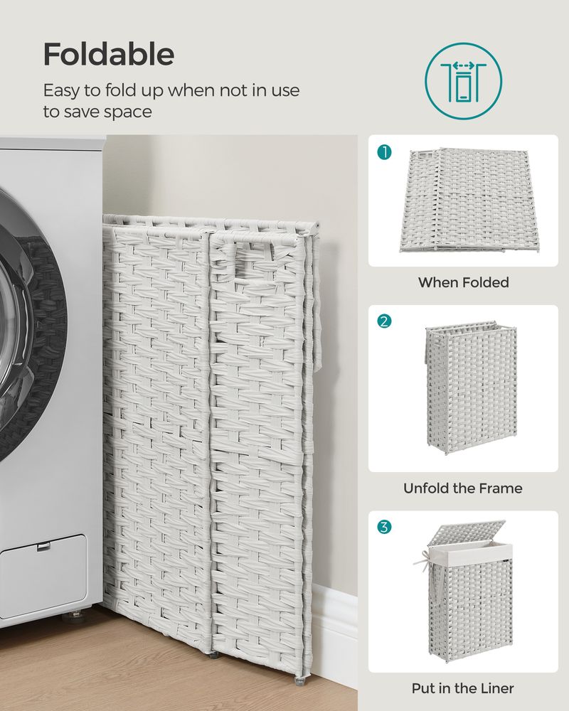 Slim Woven Laundry Hamper | Lidded Basket With Carry Handles