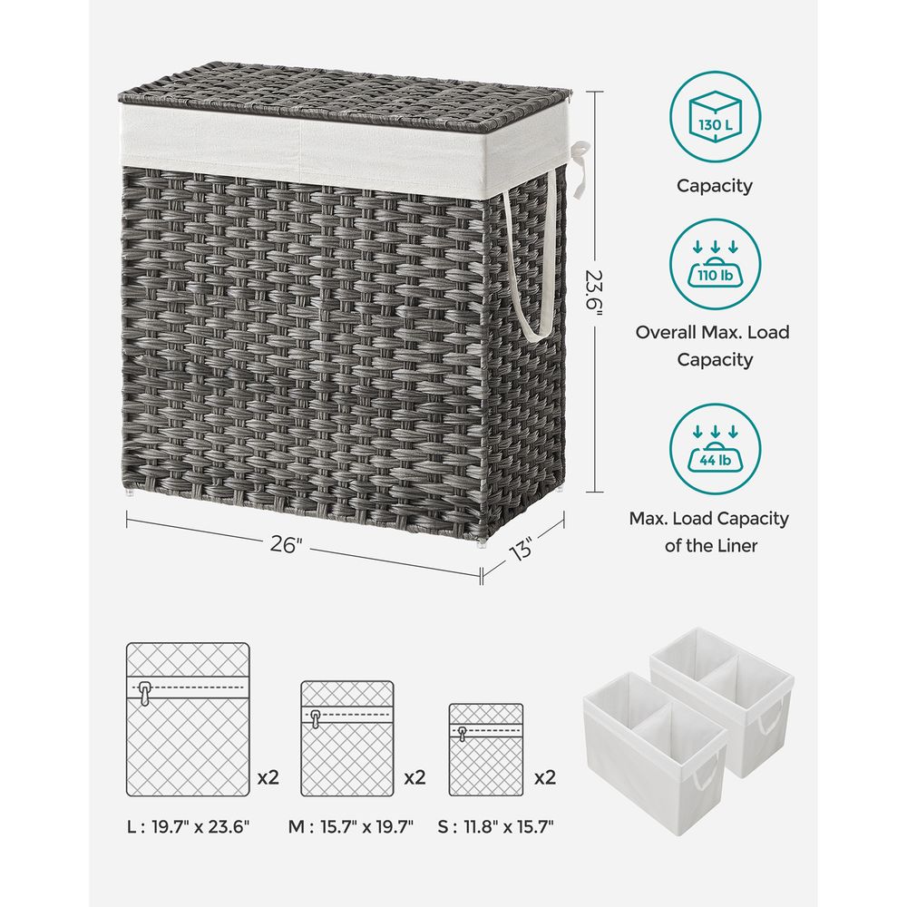 Woven Clothes Hamper | Two-Section Lidded Laundry Basket