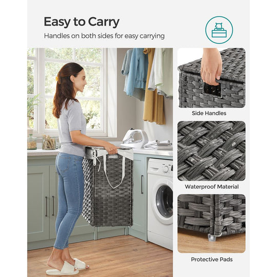 Woven Clothes Hamper | Two-Section Lidded Laundry Basket