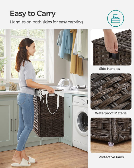 Woven Clothes Hamper | Two-Section Lidded Laundry Basket