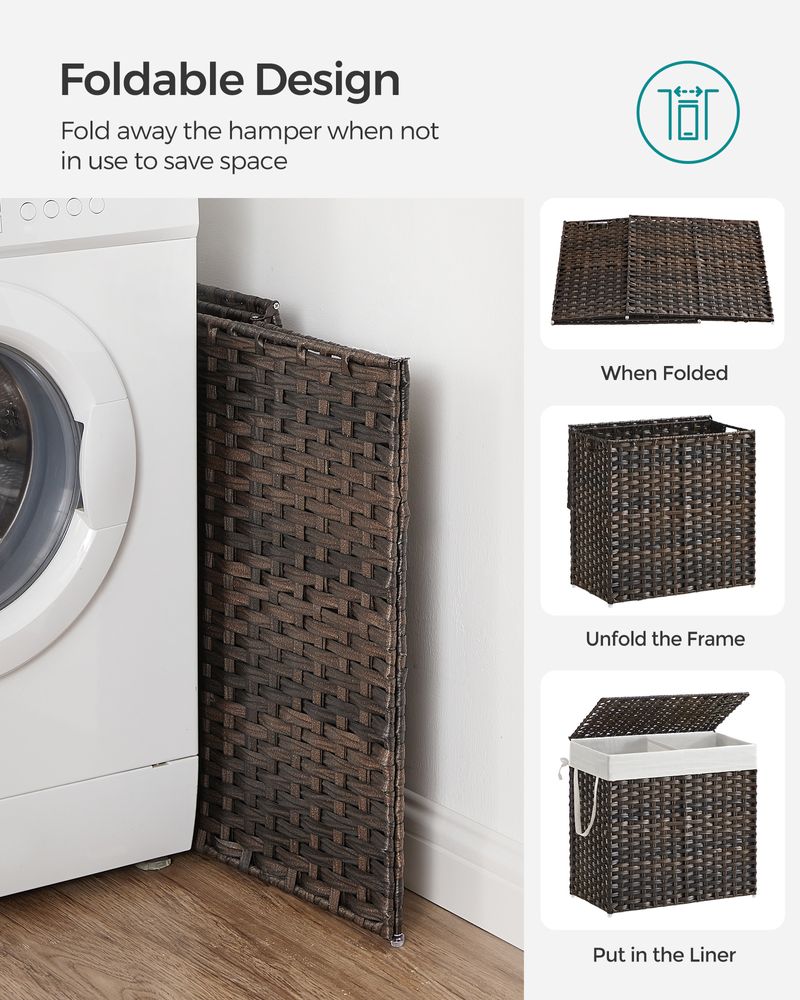 Woven Clothes Hamper | Two-Section Lidded Laundry Basket
