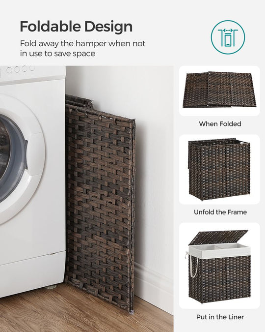 Woven Clothes Hamper | Two-Section Lidded Laundry Basket