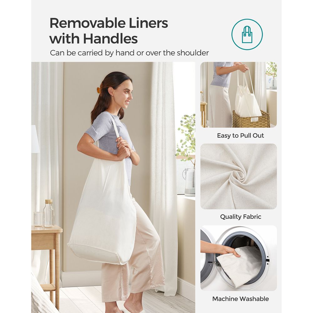Woven Clothes Hamper | Two-Section Lidded Laundry Basket