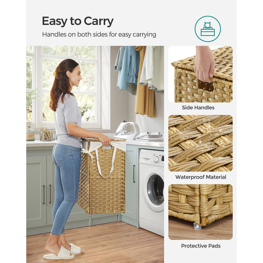 Woven Clothes Hamper | Two-Section Lidded Laundry Basket