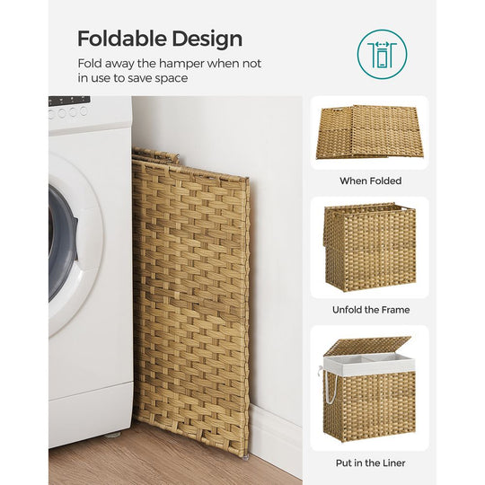 Woven Clothes Hamper | Two-Section Lidded Laundry Basket