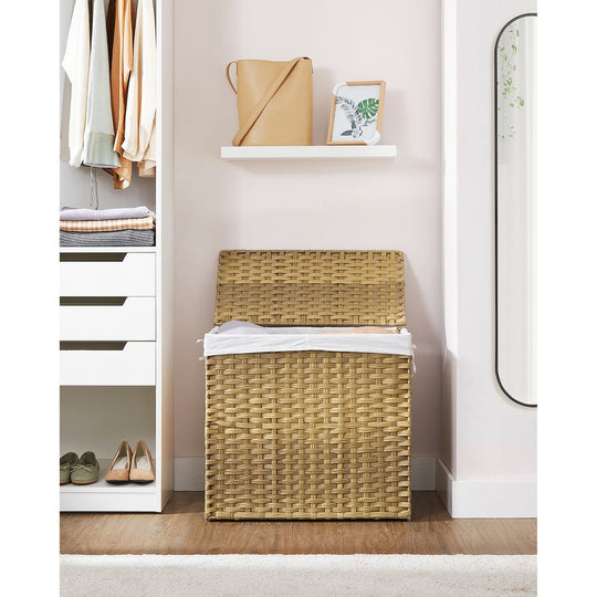 Woven Clothes Hamper | Two-Section Lidded Laundry Basket