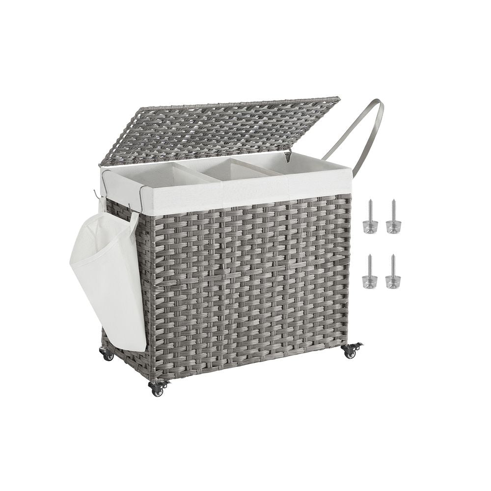 Rolling Laundry Basket | Woven Hamper With Lid And Wheels
