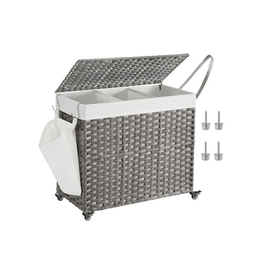Rolling Laundry Basket | Woven Hamper With Lid And Wheels