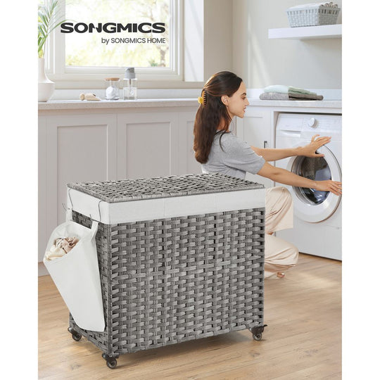 Rolling Laundry Basket | Woven Hamper With Lid And Wheels