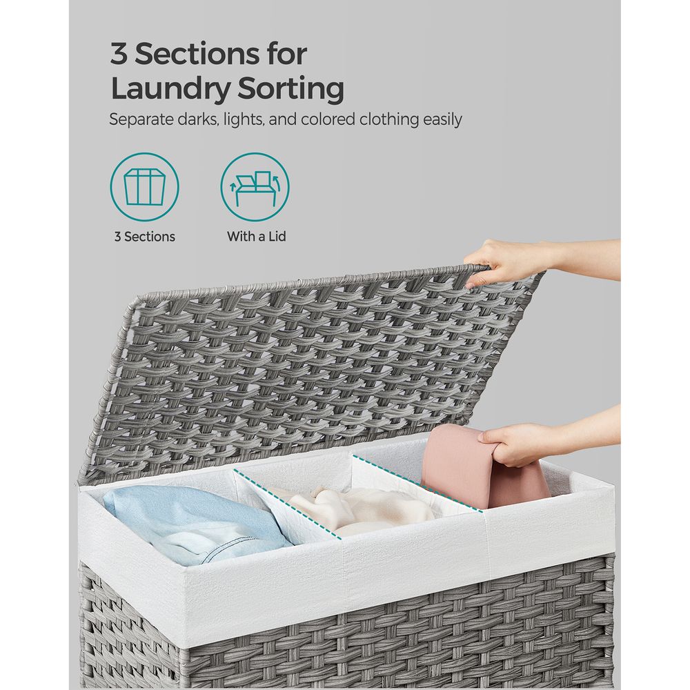Rolling Laundry Basket | Woven Hamper With Lid And Wheels