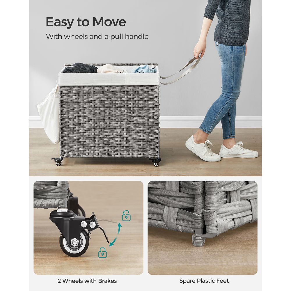 Rolling Laundry Basket | Woven Hamper With Lid And Wheels