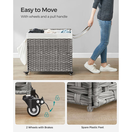 Rolling Laundry Basket | Woven Hamper With Lid And Wheels