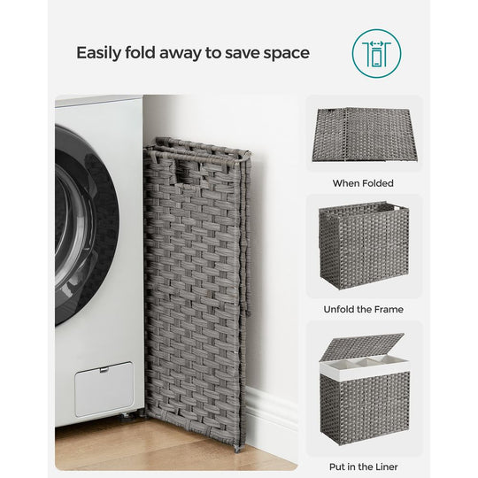 Rolling Laundry Basket | Woven Hamper With Lid And Wheels