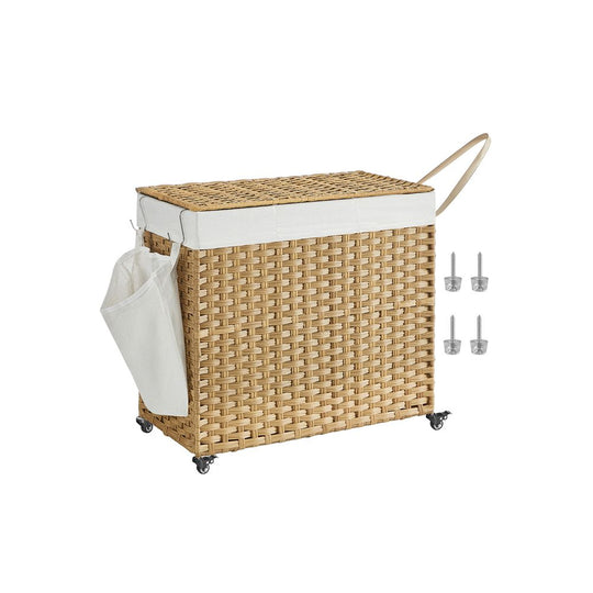 Rolling Laundry Basket | Woven Hamper With Lid And Wheels