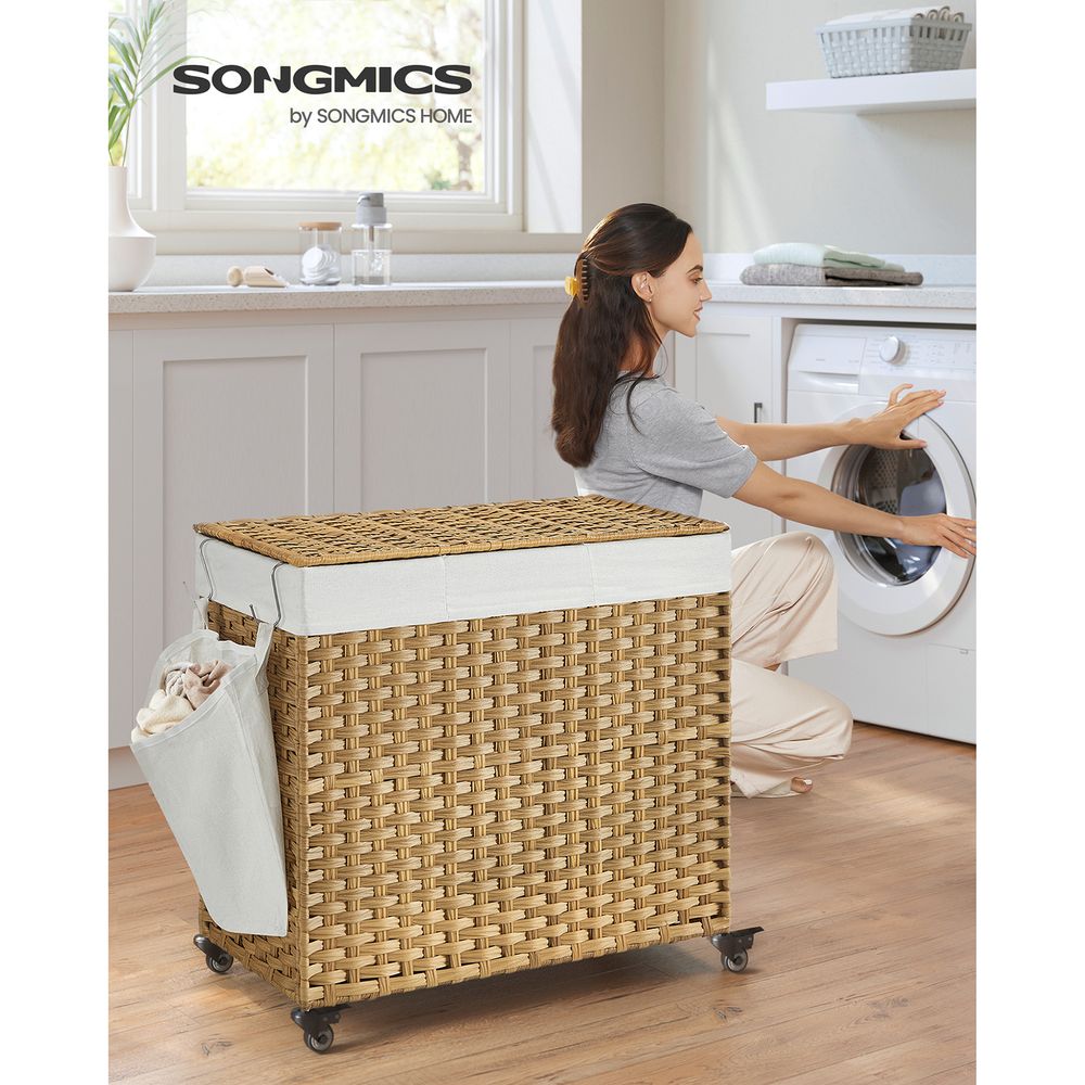 Rolling Laundry Basket | Woven Hamper With Lid And Wheels