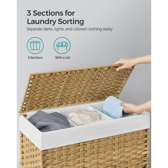Rolling Laundry Basket | Woven Hamper With Lid And Wheels