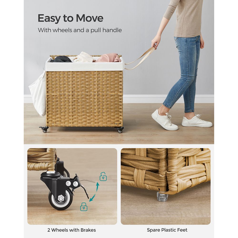 Rolling Laundry Basket | Woven Hamper With Lid And Wheels