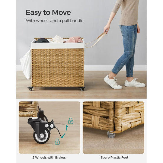 Rolling Laundry Basket | Woven Hamper With Lid And Wheels