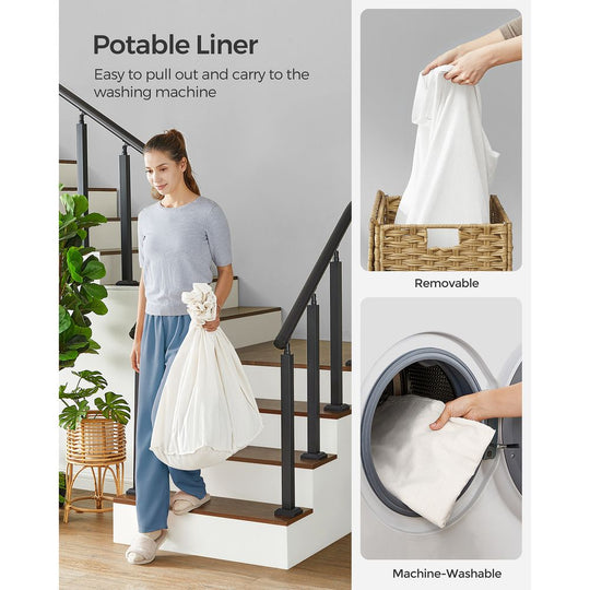 Rolling Laundry Basket | Woven Hamper With Lid And Wheels