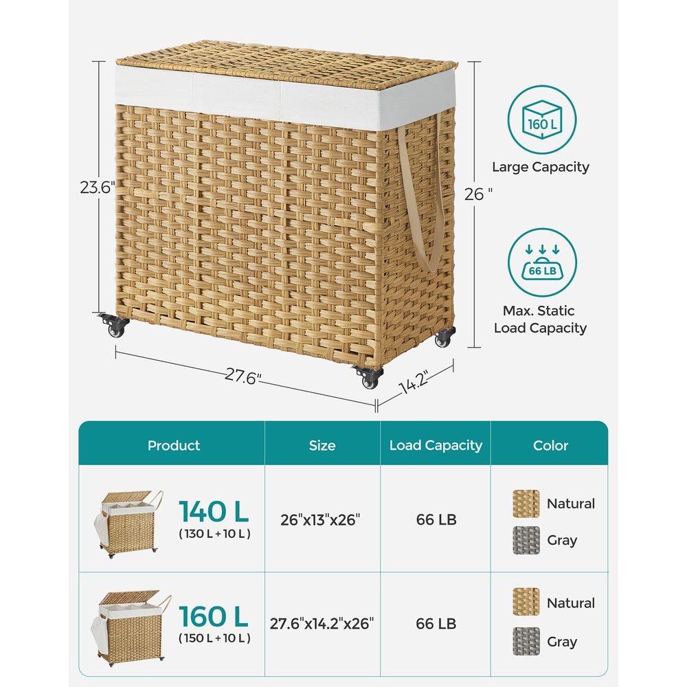 Rolling Laundry Basket | Woven Hamper With Lid And Wheels