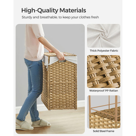 Rolling Laundry Basket | Woven Hamper With Lid And Wheels