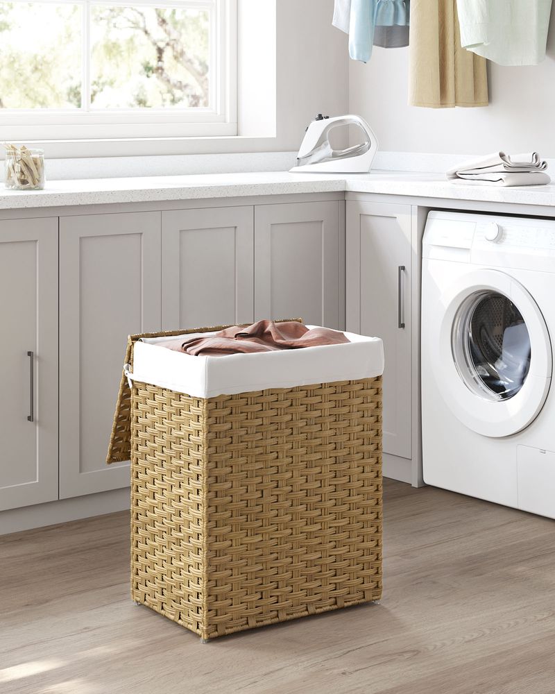 Woven Laundry Basket | Lidded Hamper With Fabric Liner